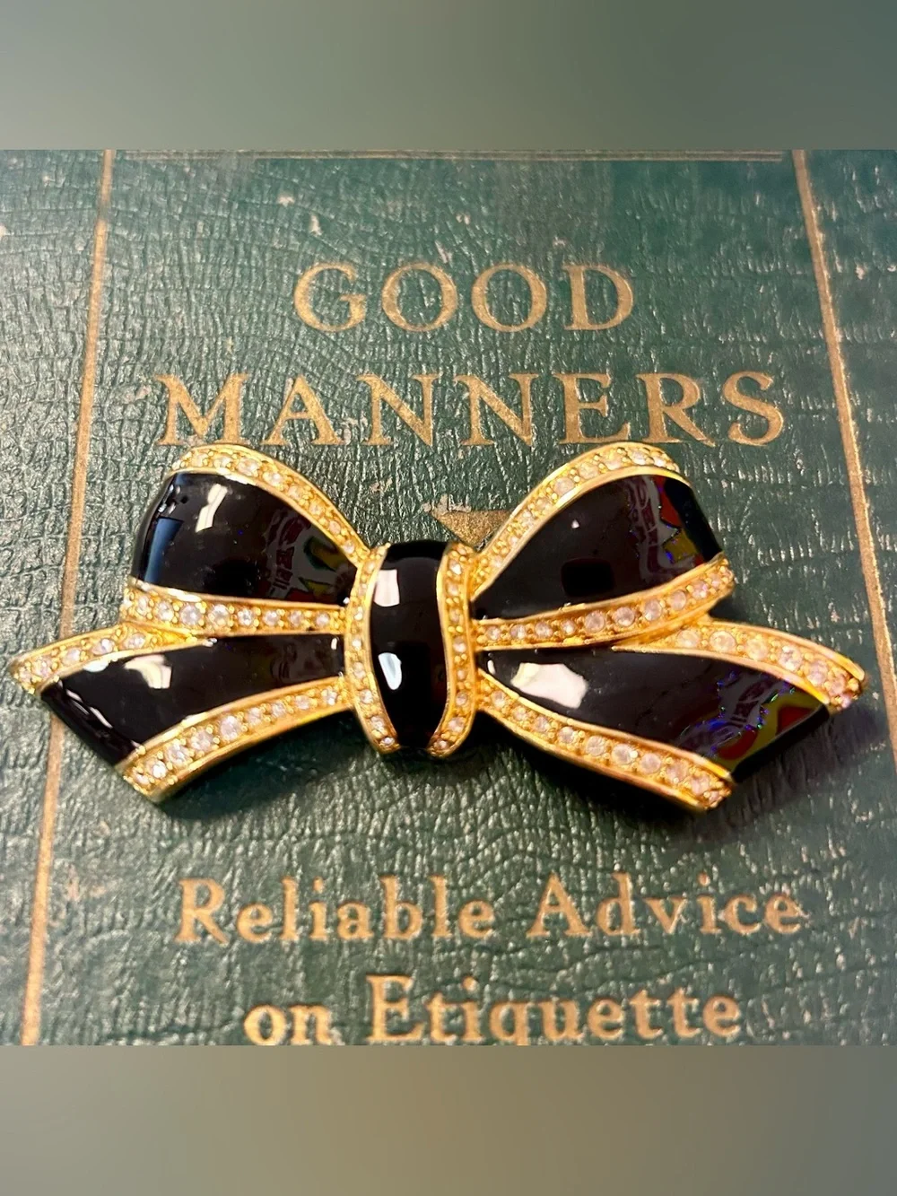 Vintage Napier Black Enamel Bow Brooch